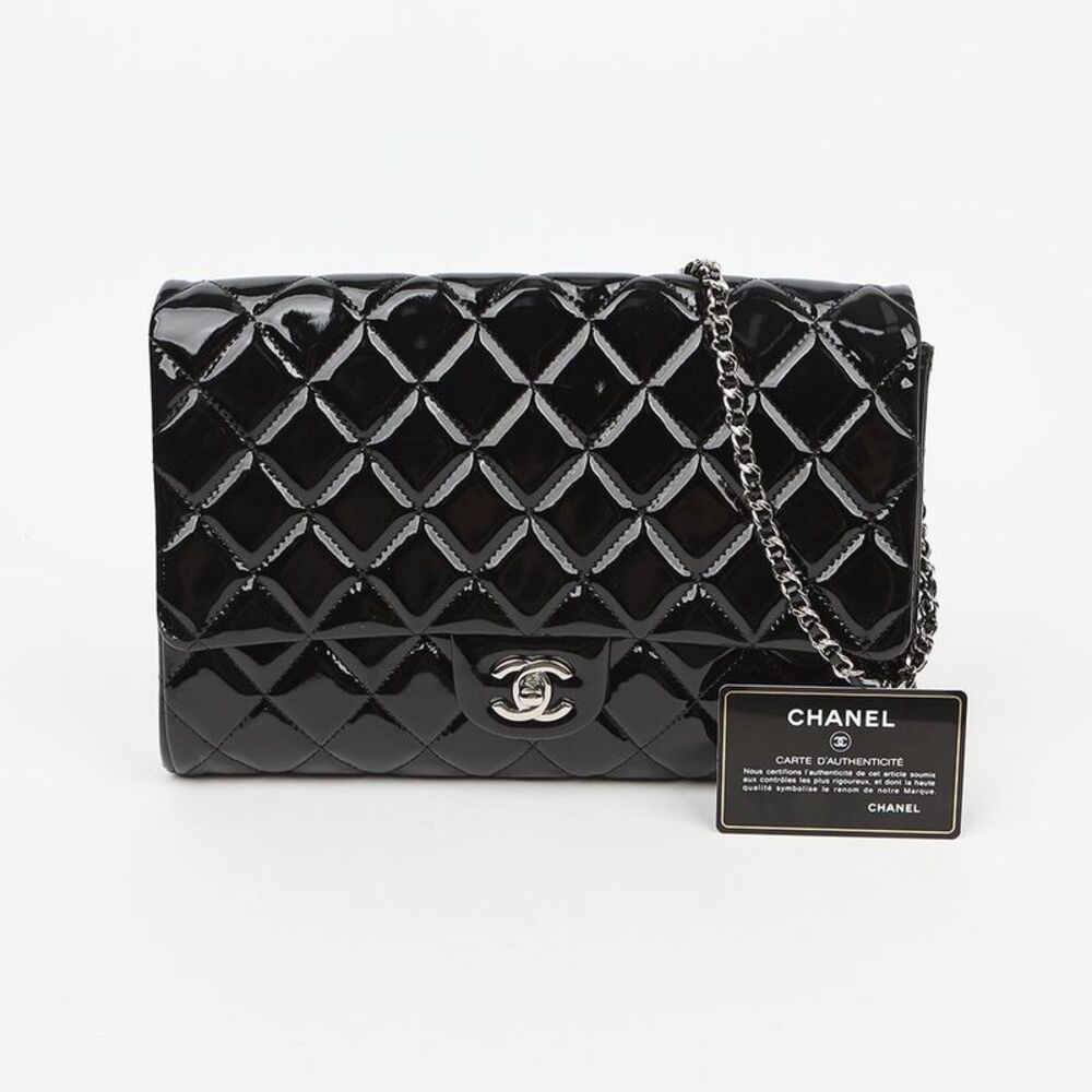 Timeless Classic Patent Clutch One Chain Shoulder Bag Black